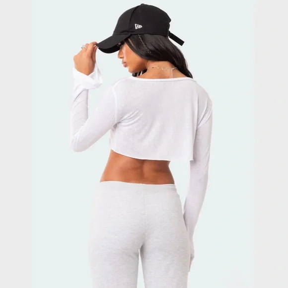 ❤️NWOT Edikted semi sheer long sleeve crop top white small - Picture 7 of 10